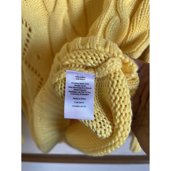 Talbots XS Classic Yellow Cable Pointelle Knit Crewneck Pullover Sweater Spring - Picture 5 of 6